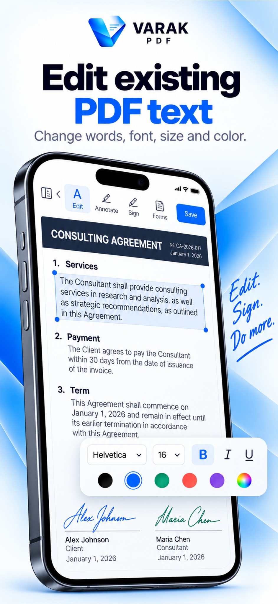 VARAK PDF edit feature on iPhone