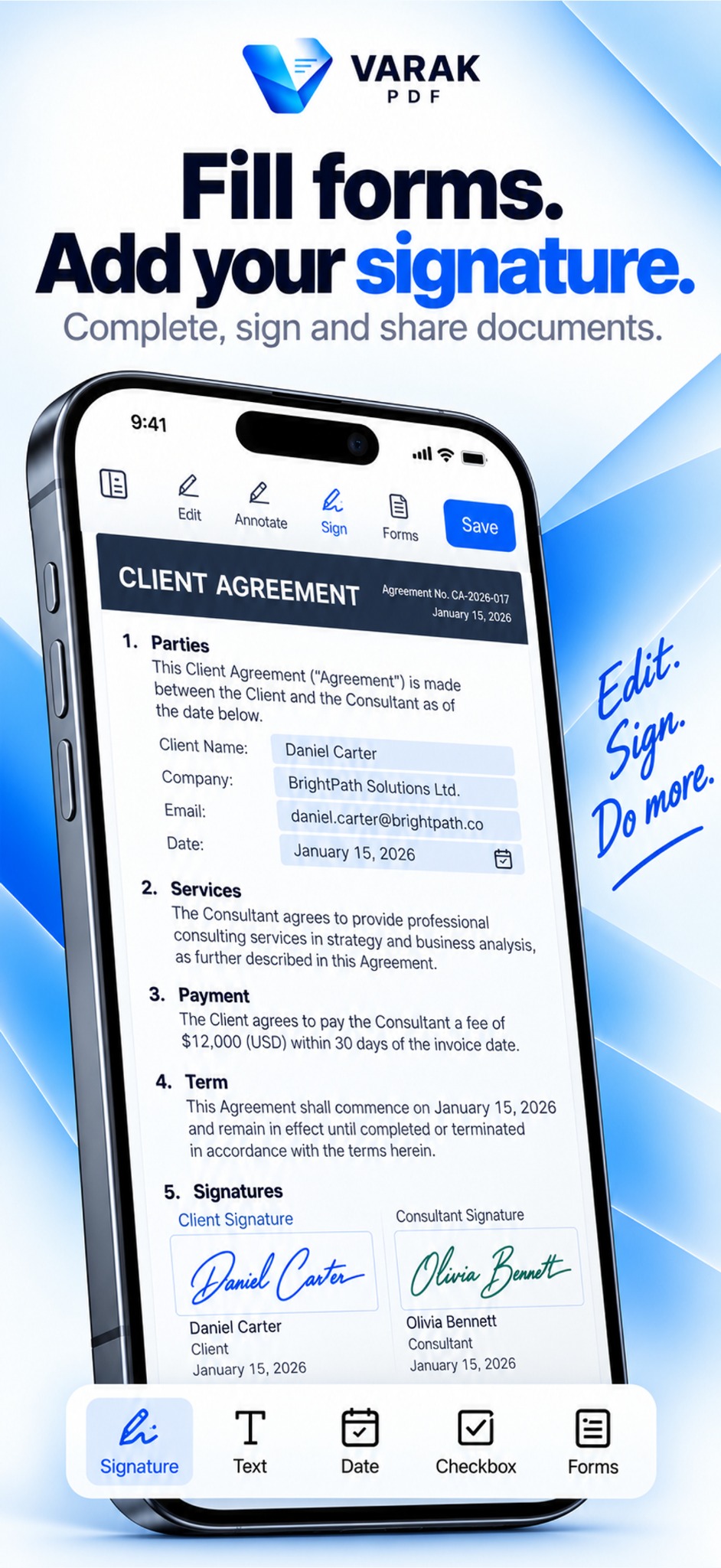 VARAK PDF fill & sign feature on iPhone